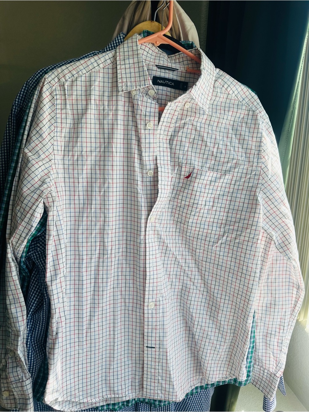 Nautica White Shirt with Red and Blue Windowpane Check